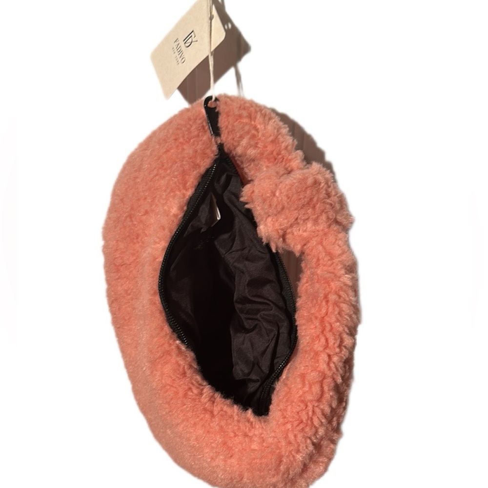 Fadivo New York Sherpa Handbag Rose Pink Knotted Handle Zip Closure New with Tag - Picture 5 of 7